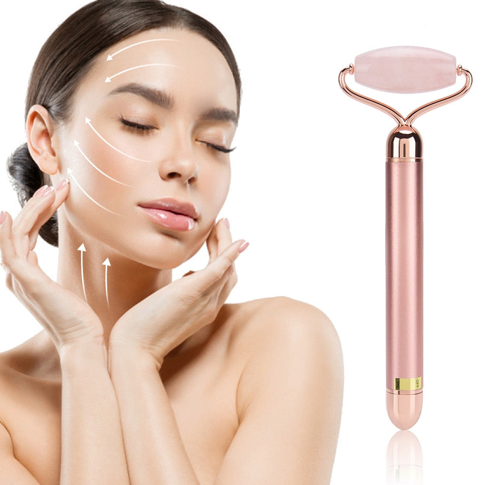 Jade Roller Face Lifting Electric Vibrating Natural Rose Quartz Stone Beauty Massage Tool - meheshin
