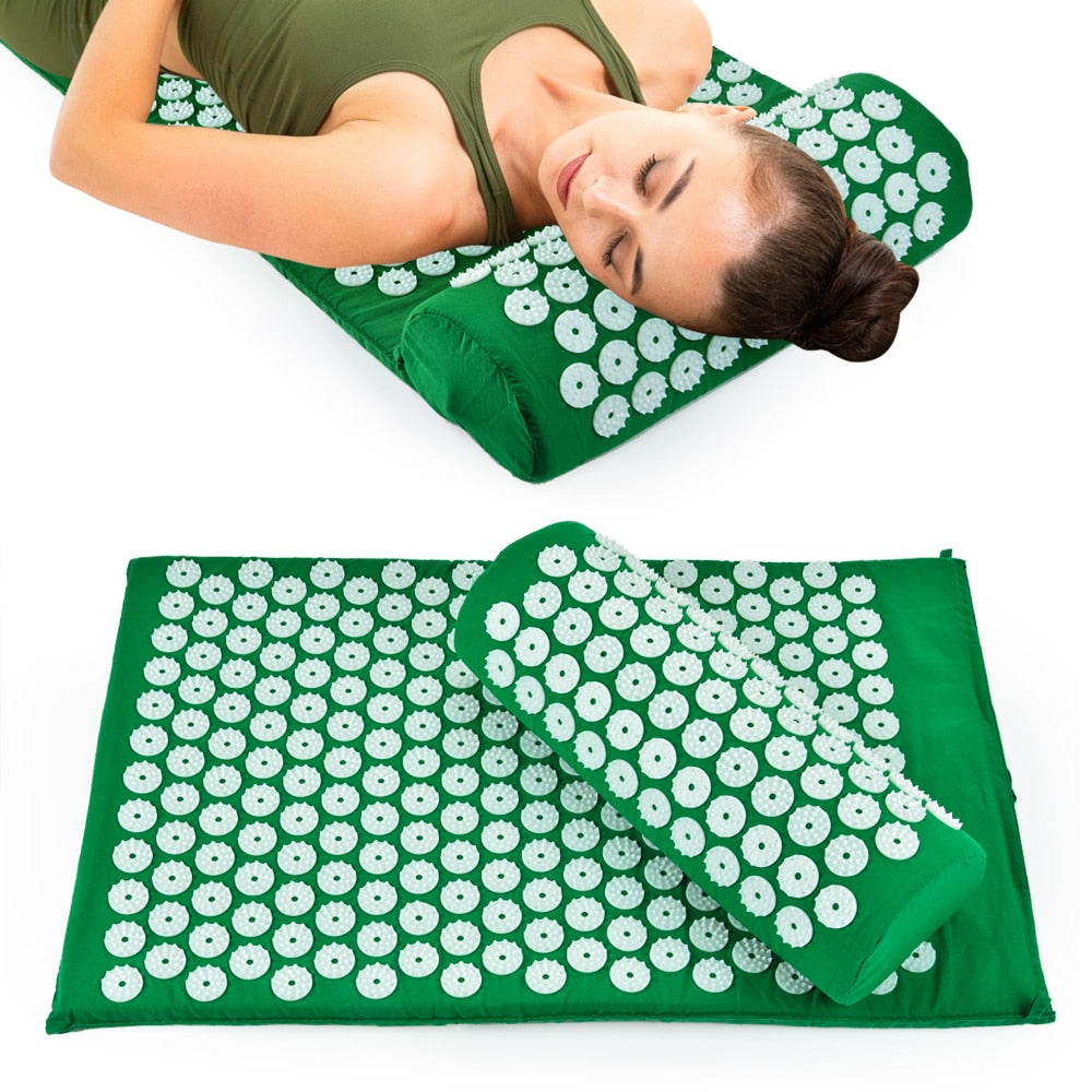Acupressure Massager Cushion Yoga Mat with Pillow Relieve Body Stress Back Pain Acupuncture Massage Spike - meheshin