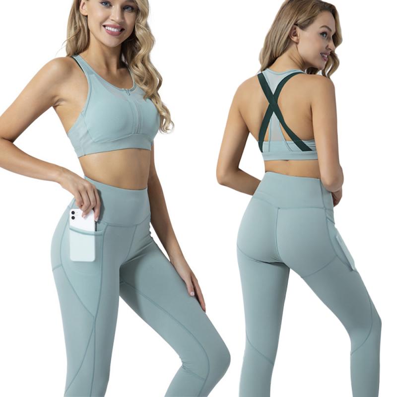 Seamless Yoga Set Fitness Sport Suits 2 Colors Gym Clothing Crop Shockproof bra High Waist Running Leggings Pants - meheshin