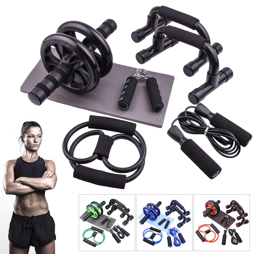 Fitness Muscle Trainer Home Gym Abdominal Wheel Ab Roller Resistance Bands Push Up Stand Bar Jump Rope Grip Strength Exercise - meheshin