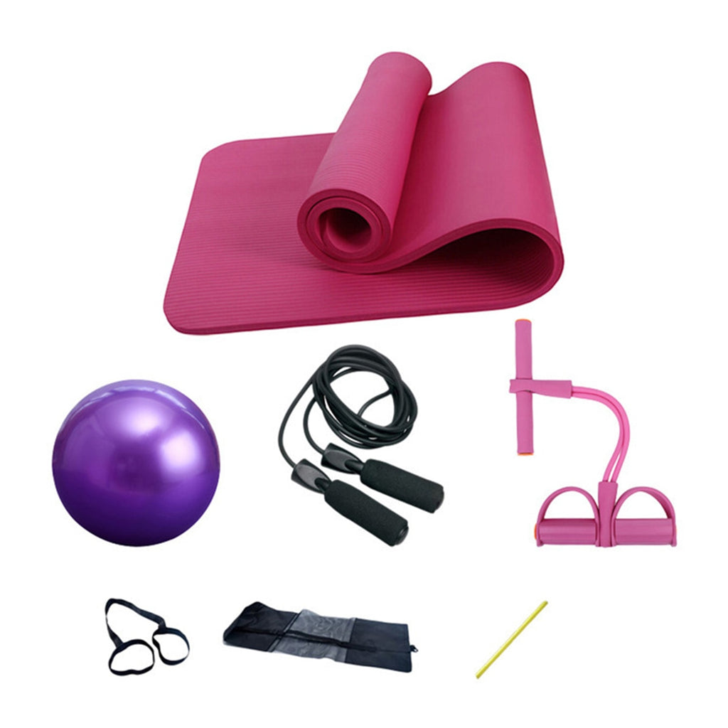 Yoga Set 7 Piece Health Fitness Home Includes Mat Blocks Towel Ball Pedal Tension Rope Band And Strap - meheshin