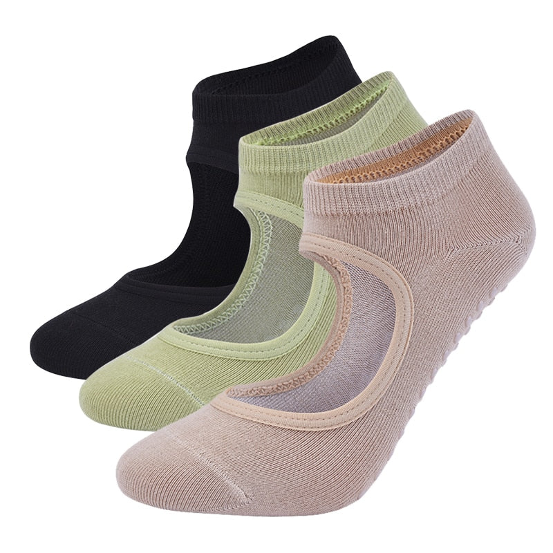 Women High Quality Pilates Socks Anti-Slip Breathable Backless Yoga Socks Ankle Ladies Ballet Dance Sports Socks for Fitness Gym - meheshin