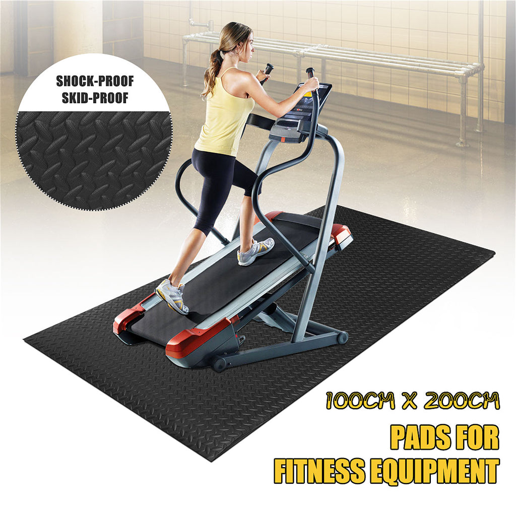 NBR Exercise Mat Gym Fitness Equipment 100x200cm For Treadmill Bike Protect Floor Running Machine Shock Absorbing Pad Black - meheshin