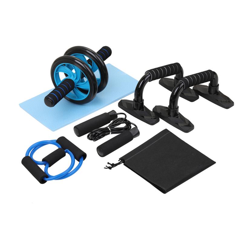 Gym Home Fitness 5 in 1 Set Abdominal Roller Wheel With Push UP Bar Jump Rope Knee Pad - meheshin