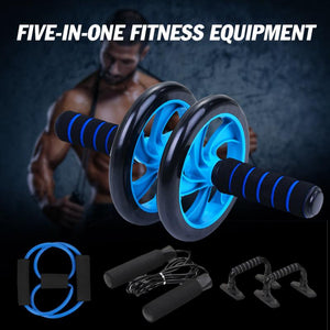 Gym Home Fitness 5 in 1 Set Abdominal Roller Wheel With Push UP Bar Jump Rope Knee Pad - meheshin