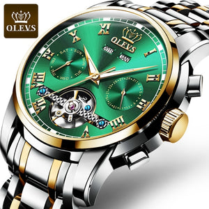Open image in slideshow, OLEVS Automatic Mechanical Men Watches Stainless Steel Waterproof Date Week Green Fashion Classic Wrist Watches - meheshin
