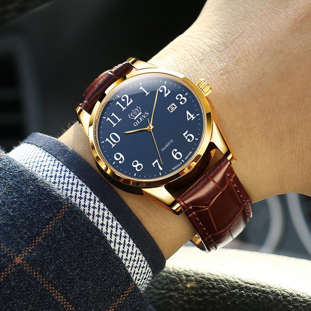 Easy Reader Date OLEVS Men/Women Watch Brown Leather Strap Waterproof Casual Quartz - meheshin