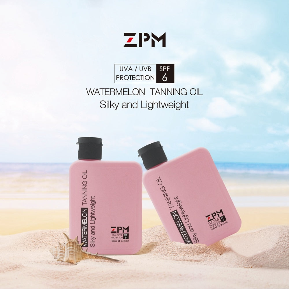 ZPM Watermelon Moisturizing Tanning Oil, SPF 6, Broad Spectrum UVA/UVB Protection, Coconut Oil, Vit. E, Hypoallergenic, 3.4oz. - meheshin