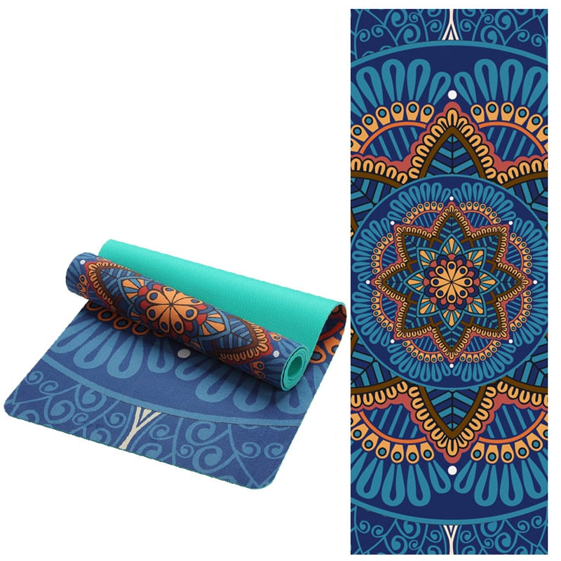 Lotus Pattern Suede TPE Yoga Mat Pad 6 MM Non-slip Slimming Exercise Fitness Gymnastics Body Building Esterilla Pilates - meheshin