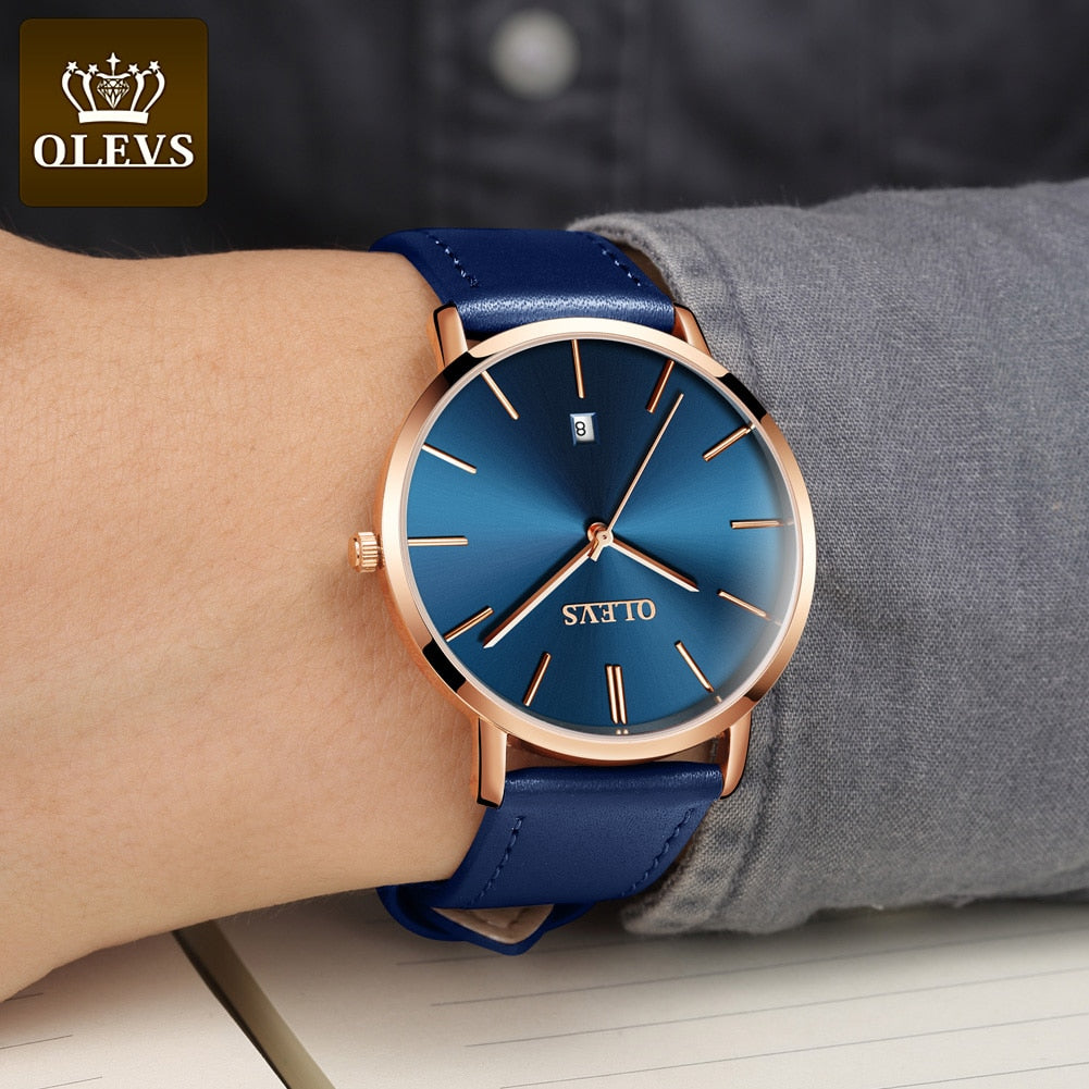 Ultra thin OLEVS Men Watches Top brand Fashion Casual Dress Genuine Leather Japan Quartz Waterproof - meheshin