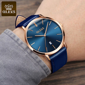 Open image in slideshow, Ultra thin OLEVS Men Watches Top brand Fashion Casual Dress Genuine Leather Japan Quartz Waterproof - meheshin
