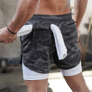 Open image in slideshow, Camo Running Shorts Men 2 In 1 Double-deck Quick Dry GYM Sport Shorts - meheshin
