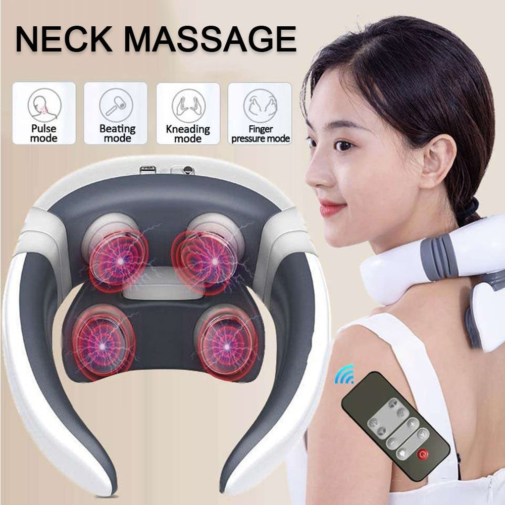 Electric Neck Massager 6 Modes Magnetic Pulse Back Power Control Far Infrared Heating Pain Relief Health Care Relaxation - meheshin