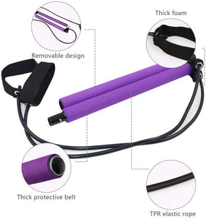 Open image in slideshow, Pilates Bar Kit Resistance Band Yoga Exercise Foot Loop Total Body Workout Toning Stick - meheshin
