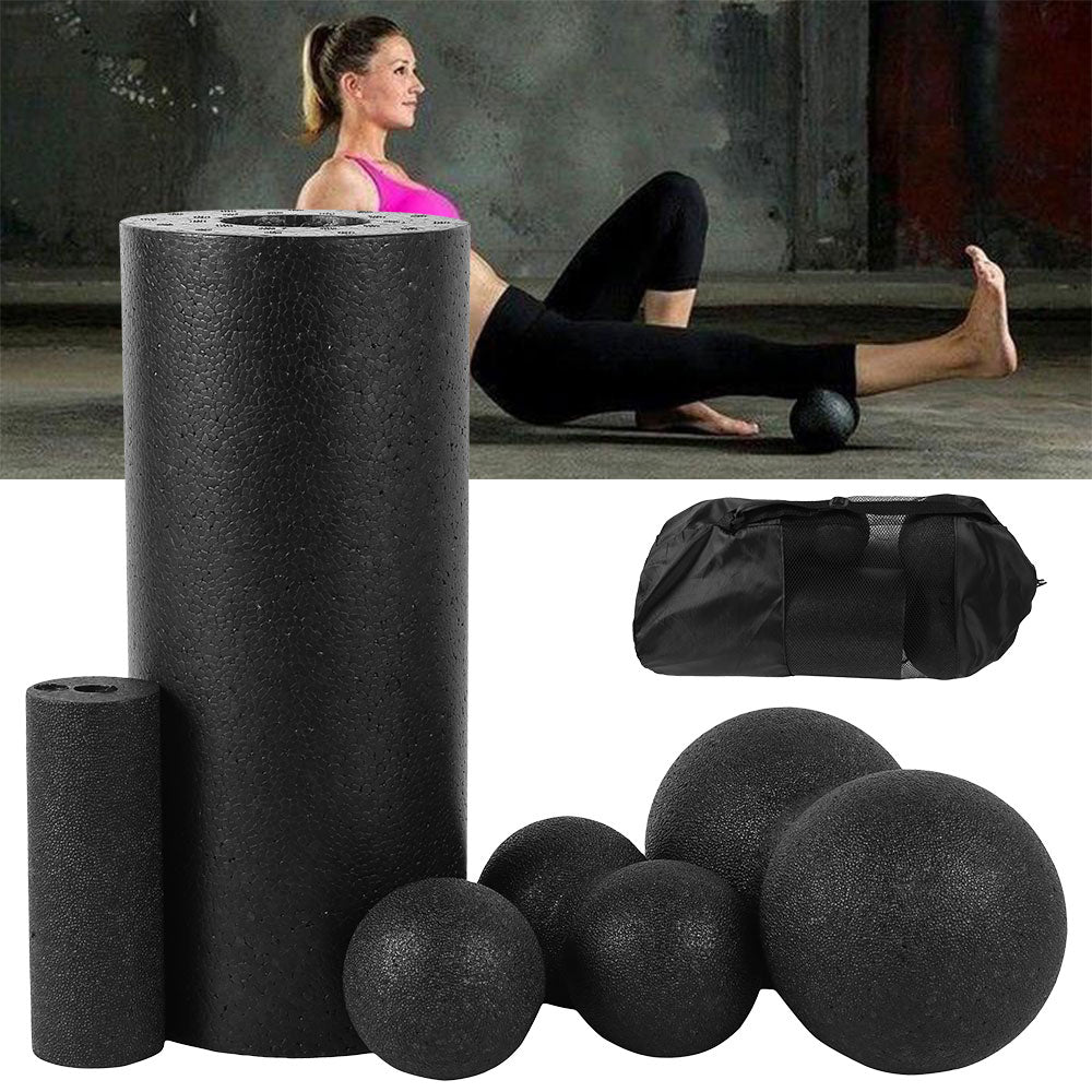 Foam Roller Ball 5pcs Set Yoga Pilates Block Gym Sports Fitness Massage for Therapy Relax - meheshin