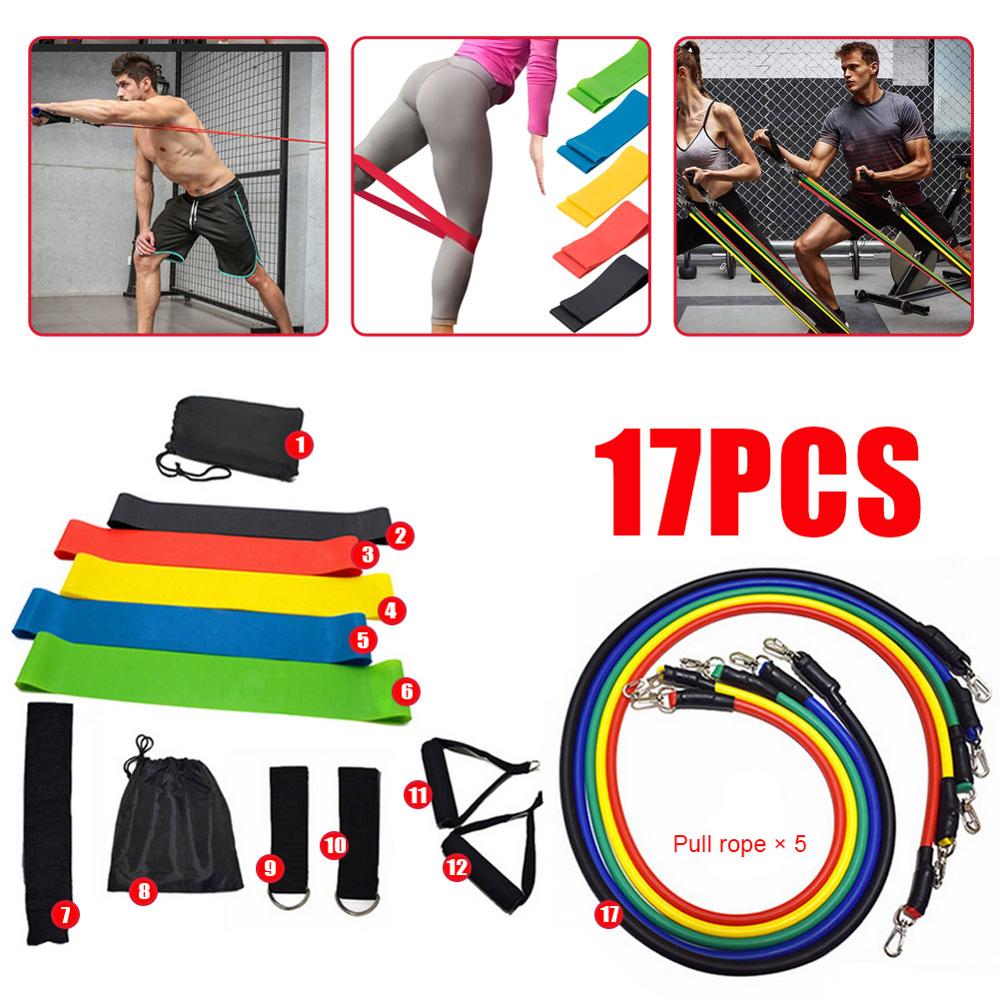 Latex Resistance Bands 17/6Pcs CrossFit Training Exercise Yoga Tubes Pull Rope Elastic with Bag - meheshin