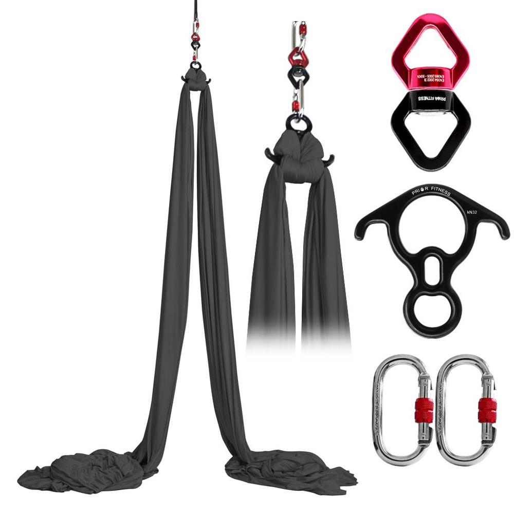 PRIOR FITNESS 7 meters Yoga Aerial Silks set Low Stretch Hammock trapeze inversion fly Including yoga accessories - meheshin
