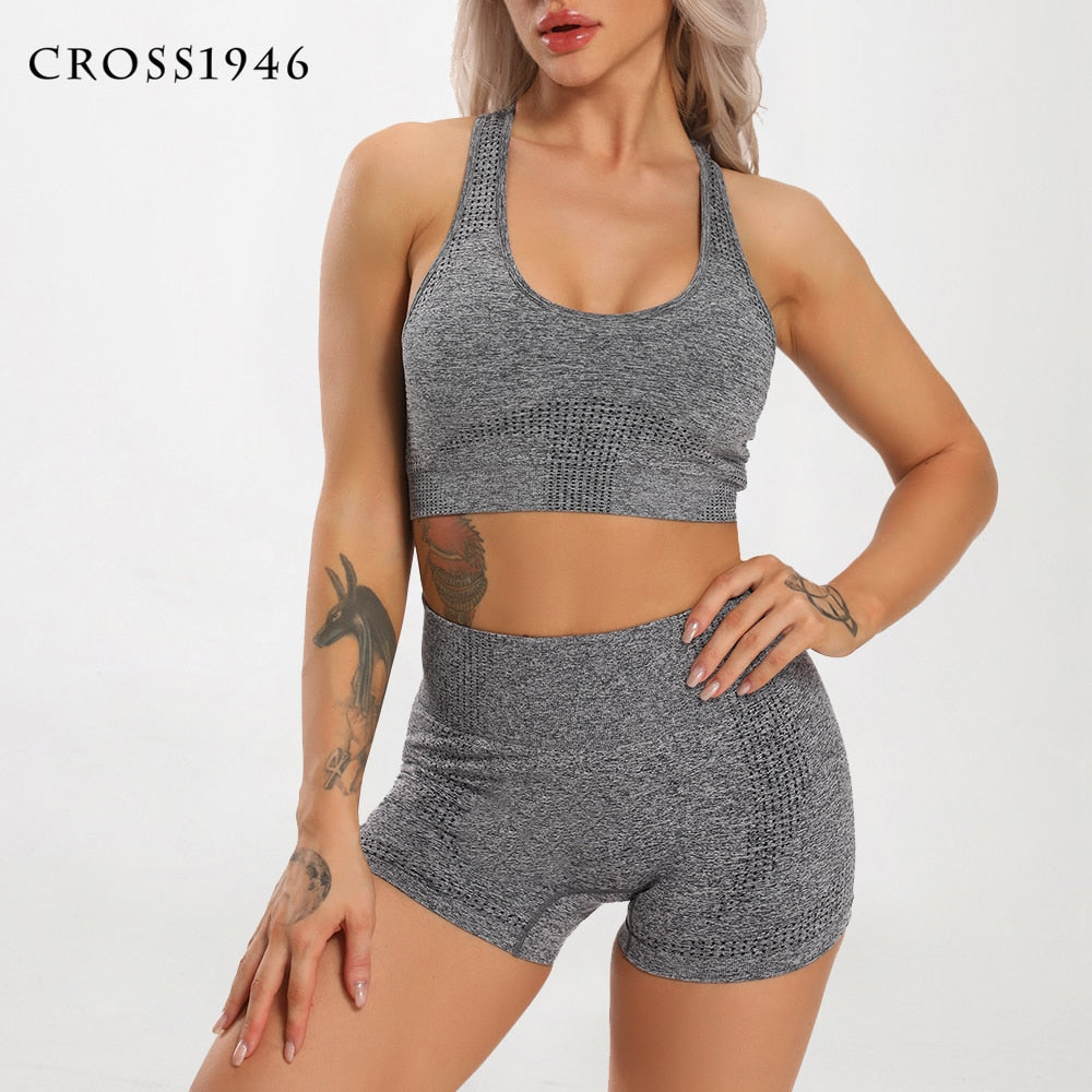 Yoga Set Women 2pcs Sleeveless Tanks Shorts Fitness Running Gym Sportswear Breathable Summer Tracksuit Push-up - meheshin