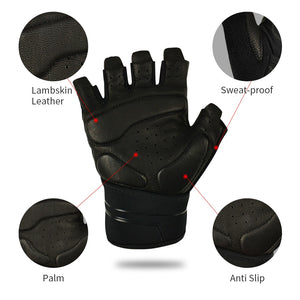 Leather Weight lifting Fitness Gloves Anti-slip Wrist Support Training Gym Gloves for Men Women - meheshin