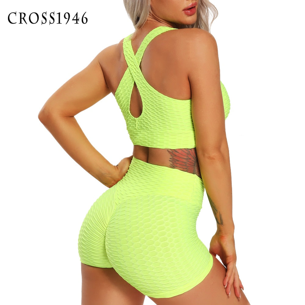 Women 2pcs Yoga Set Sports Suit Bra Sleeveless Tanks Fitness Running Gym Sportswear Breathable Summer Shorts Sexy Tracksuit - meheshin