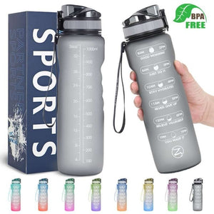 Open image in slideshow, ZOMAKE 32oz Motivational Water Bottle with Time Marker &amp; String, BPA Free Leakproof Water Jug for Fitness, Gym and Outdoor Sport - meheshin
