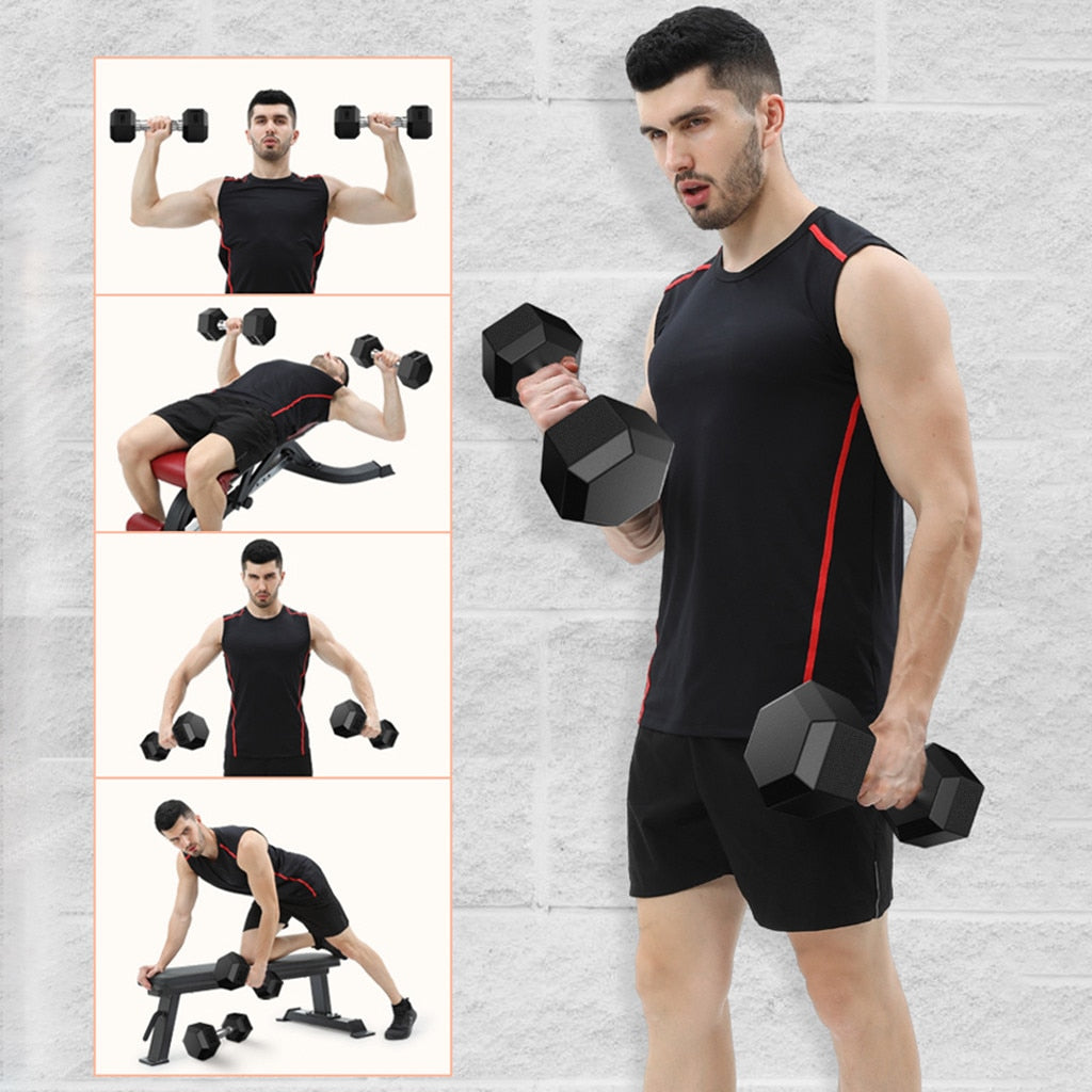 Gym Dumbbell Weights Barbell 2PCS Sets Hex Rubber Dumbbell With Metal Handles Fitness Heavy Gym Equipment - meheshin