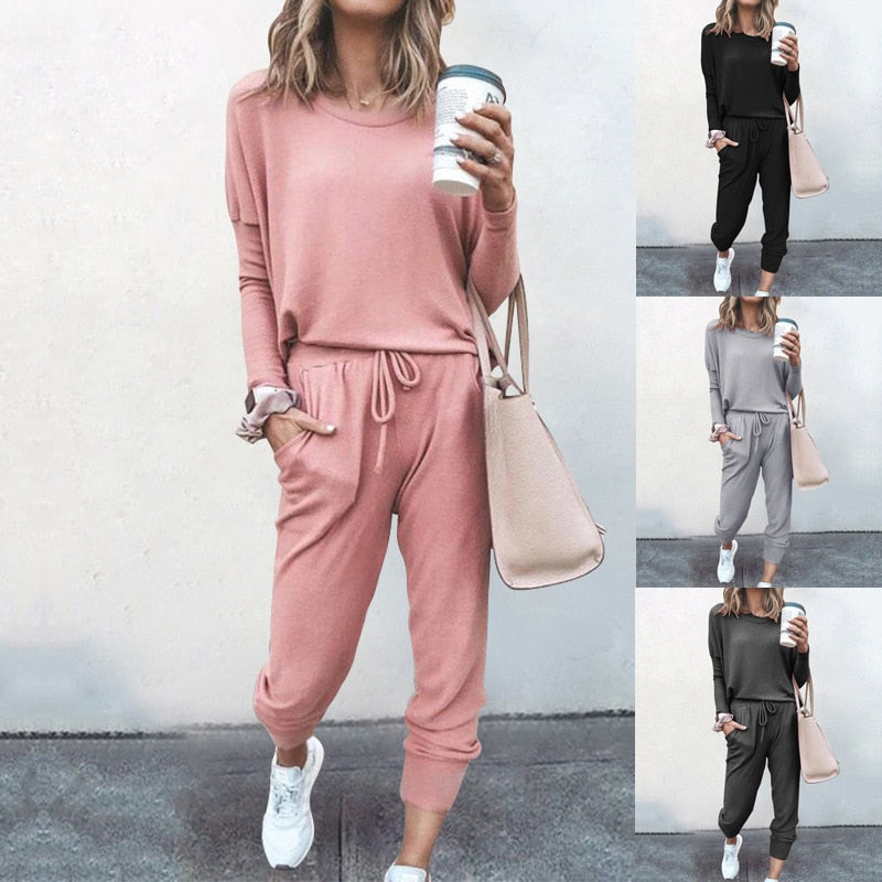 Lounge Sets for Women loose Sweat suits 2 Piece Outfits Soft Pajamas Long Sleeve Workout Tracksuits - meheshin