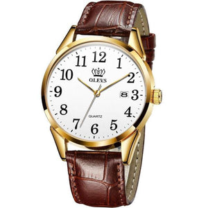 Open image in slideshow, Easy Reader Date OLEVS Men/Women Watch Brown Leather Strap Waterproof Casual Quartz - meheshin
