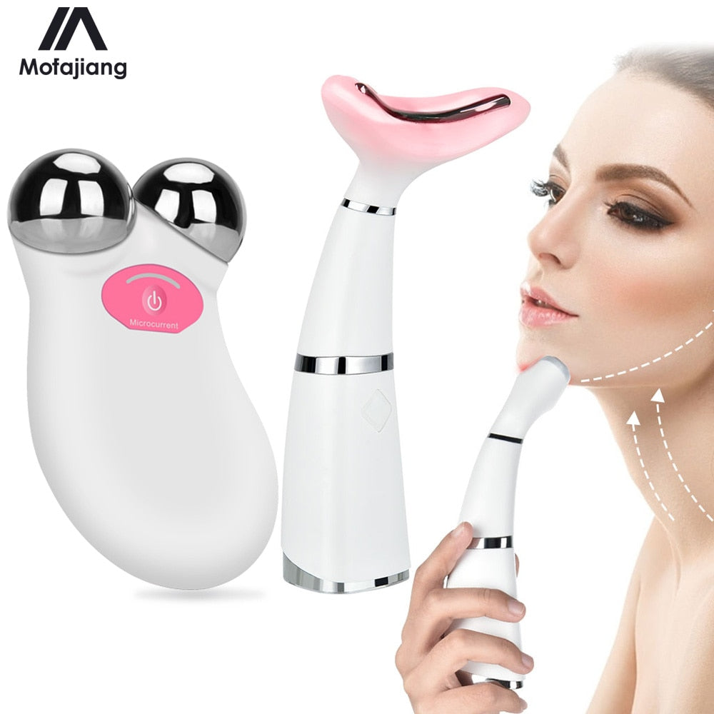 Microcurrent Face Lift EMS Roller Device Wrinkle Remover Anti Aging Neck Massager LED Photon for Cream Nutrition - meheshin