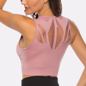 Open image in slideshow, Fitness Yoga Top Women Sport Bra Sexy Mesh Shockproof Gym Crop Vest Breathable Workout Underwear Push Up Sportswear - meheshin
