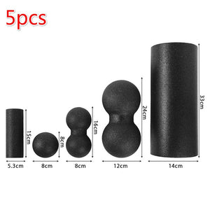 Open image in slideshow, Massage Roller &amp; Fitness Ball Foam 5pcs Yoga Set for Back Pain Self-Myofascial Treatment Pilates Muscle Release - meheshin
