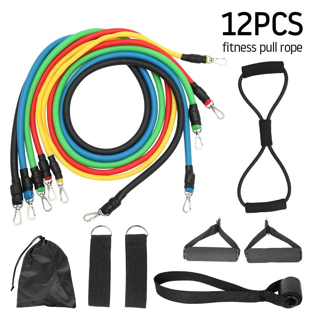 Expander Yoga Fitness Resistance Latex Bands 12Pcs/Set Pull Rope Set Exercise Sports Stretch Training Workout Home Gym - meheshin