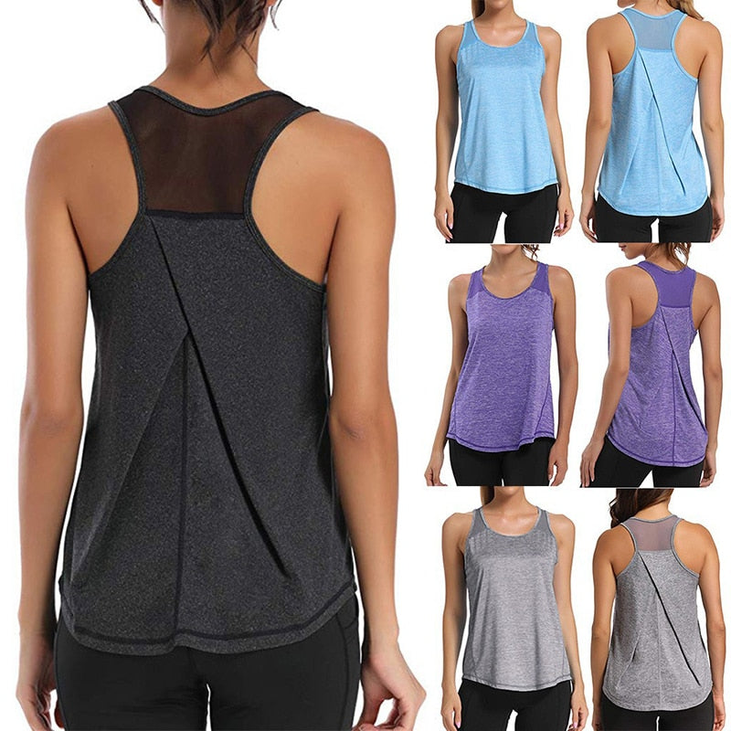 Women Yoga Shirts T-Backless Loose Sleeveless Crop Tops Shirt Vest Quick-Dry - meheshin