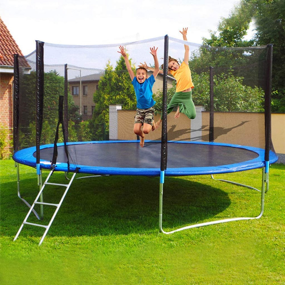 Foldable Fitness Trampoline 12 FT with Safety Enclosure Net Spring Cover Padding Ladder Bounce Jump Mat for Adult Kids Outdoor - meheshin