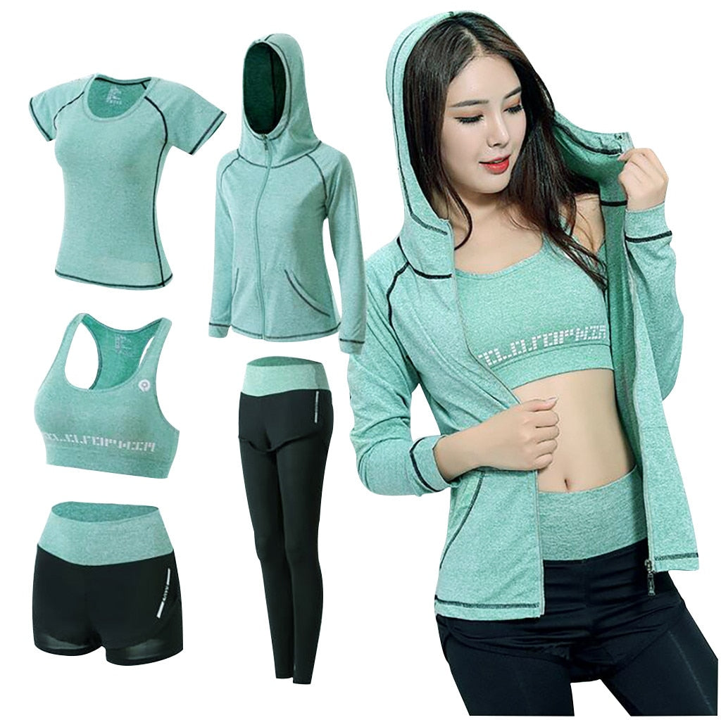 Yoga Clothing Suit Set 5pcs Tracksuit Running Gym Winter Fitness - meheshin
