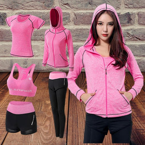 Open image in slideshow, Yoga Clothing Suit Set 5pcs Tracksuit Running Gym Winter Fitness - meheshin
