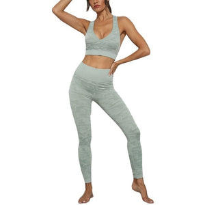 Open image in slideshow, V-neck Low Cut Sleeveless Camisoles Pant Sets Women&#39;s Workout Camouflage Crop Top Leggings Sport Yoga Athletic Suits - meheshin
