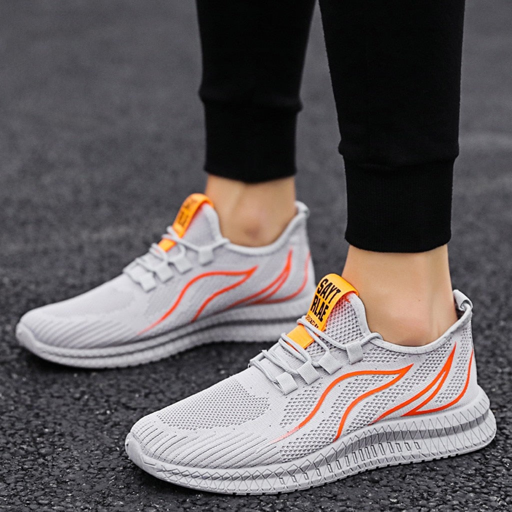 DAIGELO Fashion Men's Comfortable Running Shoes Pure Color Flying Woven Mesh Lace-up Breathable Soft Bottom Running Sneakers - meheshin