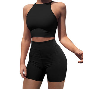 Open image in slideshow, Plus Size Sports Short Sets DAIGELO Fashion Women Sexy Solid Yoga Vest Fitness Elastic Suit - meheshin
