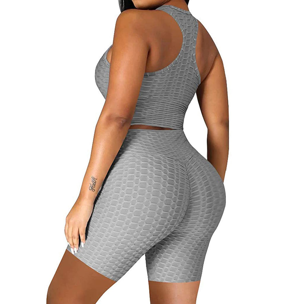 DAIGELO Elasticity Yoga Short Sets Plus Size Womens Sexy Solid Vest Sports Fitness Suit - meheshin