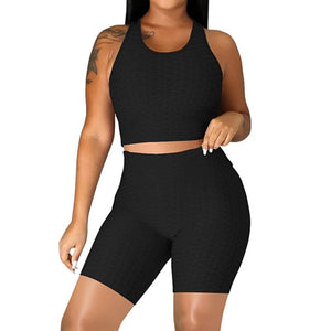 Open image in slideshow, DAIGELO Elasticity Yoga Short Sets Plus Size Womens Sexy Solid Vest Sports Fitness Suit - meheshin
