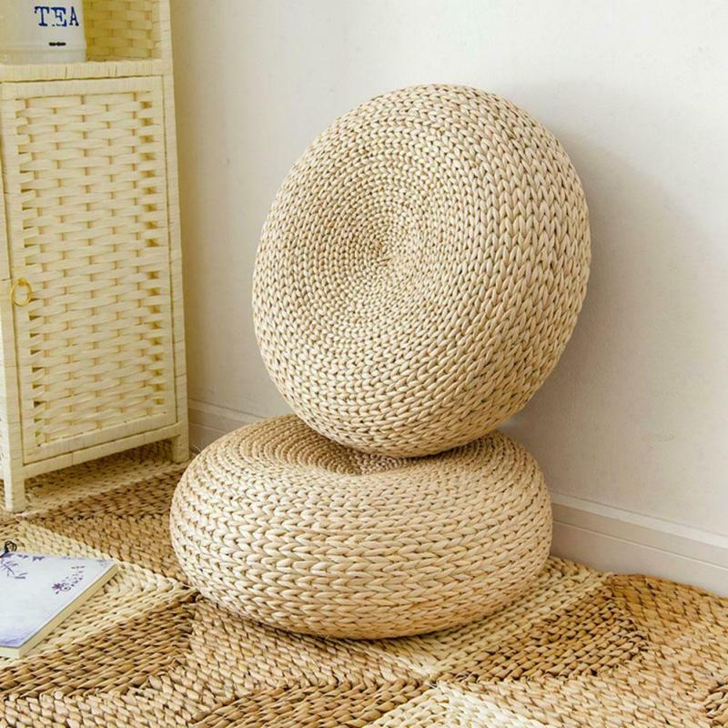 Natural Straw Round Pouf Tatami Floor Cushion Meditation Yoga Japanese-style - meheshin