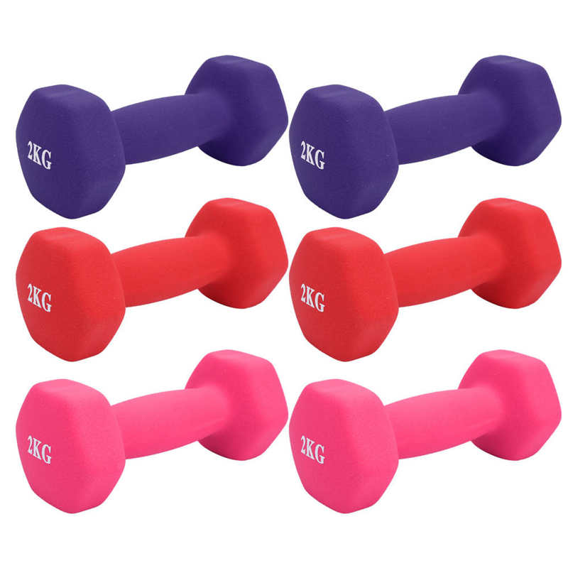 Dumbbell Iron PVC Encased Hex 2 x 2KG Home Gym Workout Hand Weights - meheshin