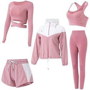 Women Sportwear Yoga Clothing Suit Set 5PCS Tracksuit Running Gym Winter Fitness - meheshin