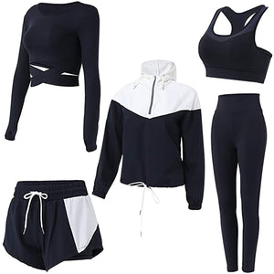 Women Sportwear Yoga Clothing Suit Set 5PCS Tracksuit Running Gym Winter Fitness - meheshin