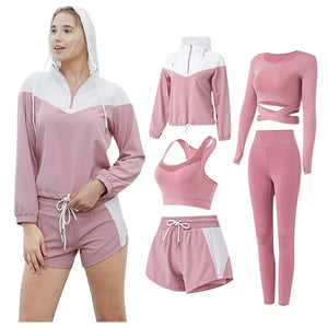 Open image in slideshow, Women Sportwear Yoga Clothing Suit Set 5PCS Tracksuit Running Gym Winter Fitness - meheshin
