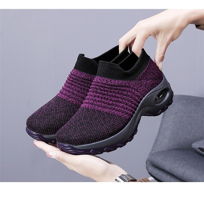 Women Walking Shoes Mesh Fashion Platform Slip-On Sneaker Air Cushion Gym Modern Dance - meheshin