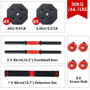 Open image in slideshow, Dumbbell Barbell GEEMAX 10/20/30KG Adjustable Weight Set with Bar Fitness Workout Gym Non-slip Exercise Training Tools - meheshin
