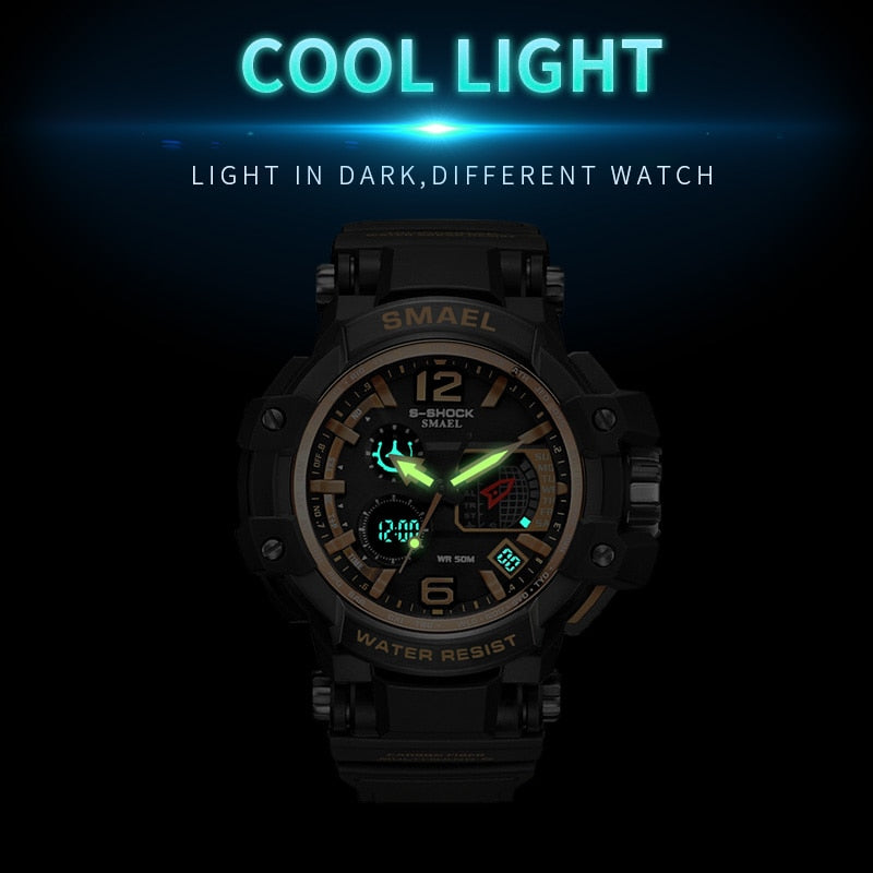 Sport Watches For Men Military Clock SMAEL 50M Waterproof Luminous Hands Digital Stopwatch - meheshin