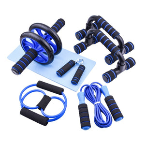 Open image in slideshow, Fitness Muscle Trainer Home Gym Abdominal Wheel Ab Roller Resistance Bands Push Up Stand Bar Jump Rope Grip Strength Exercise - meheshin
